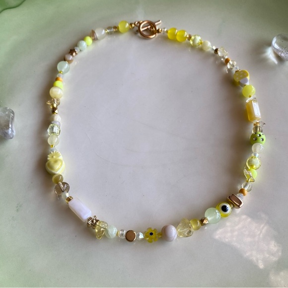 Daydream Yellow & Gold Tone Necklace Evil Eye Star Flowers Stone Crystal Neon - Picture 3 of 10